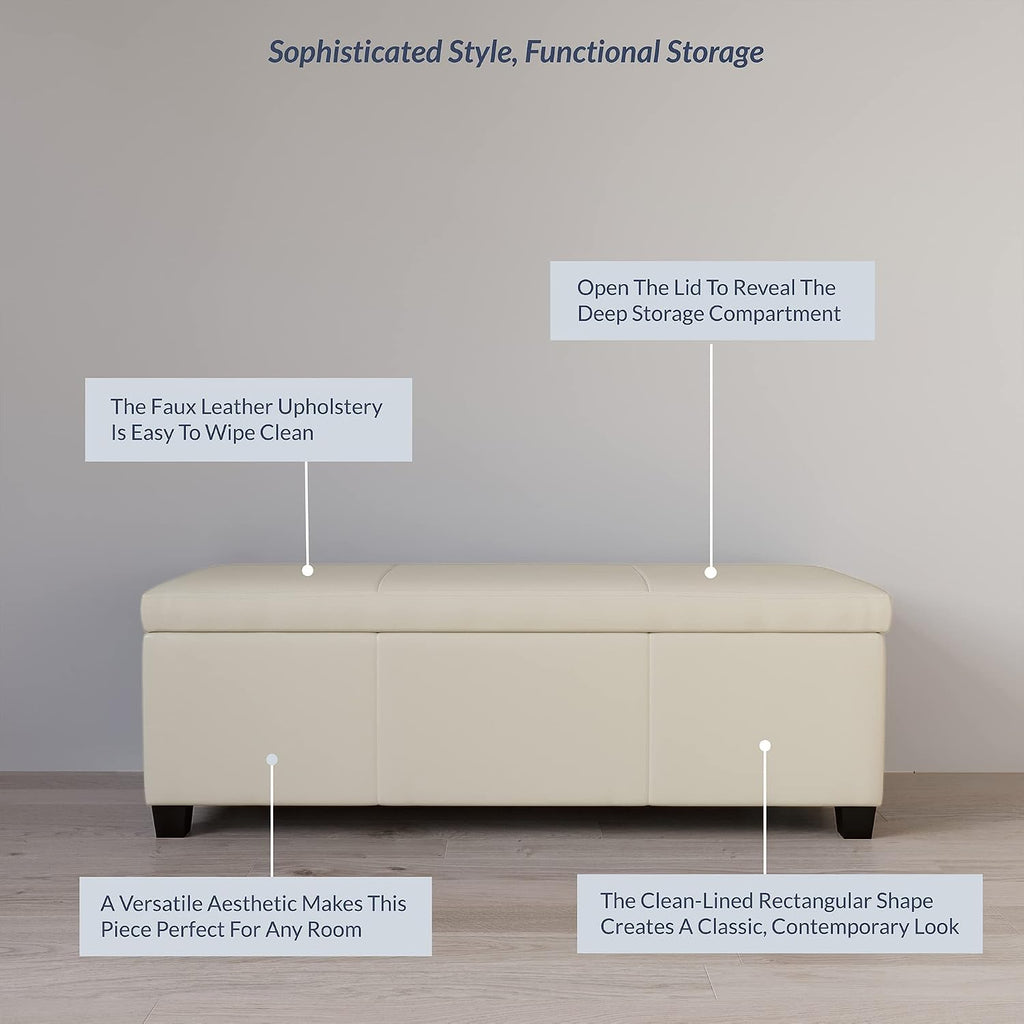 Cream Storage Ottoman Bench 47 Inch