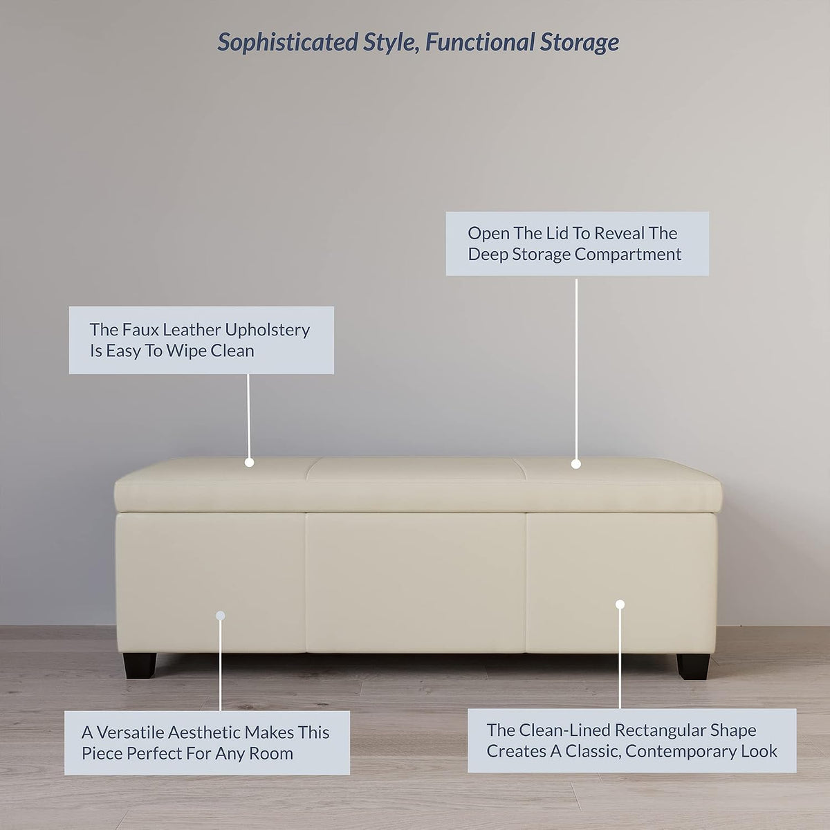 Cream Storage Ottoman Bench 47 Inch