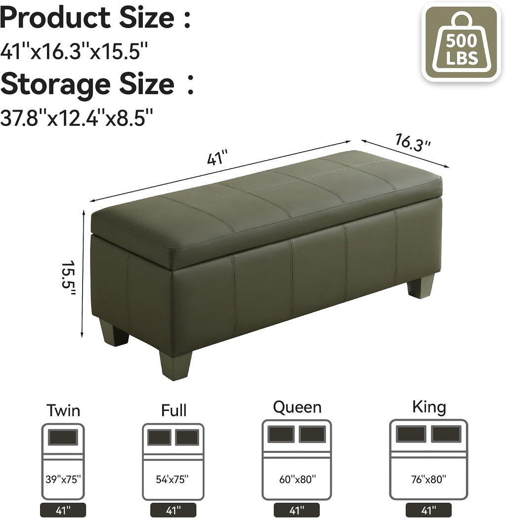 Green Tufted Storage Ottoman 41 Inch