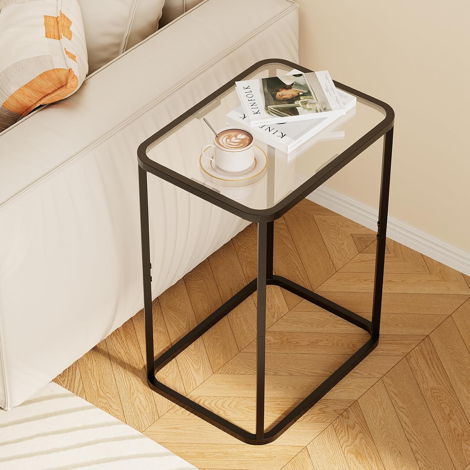 Black Metal Frame Glass Side Table
