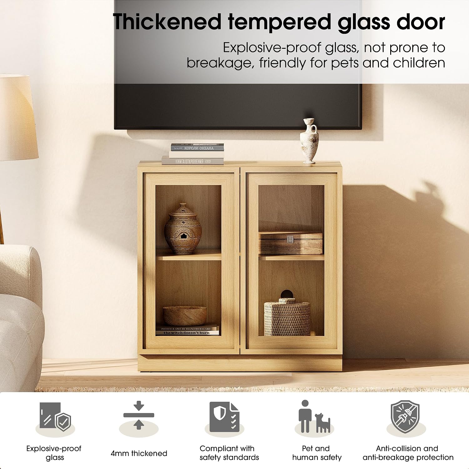 Oak Tall Glass Bookshelf 2 Pack 72 Inch