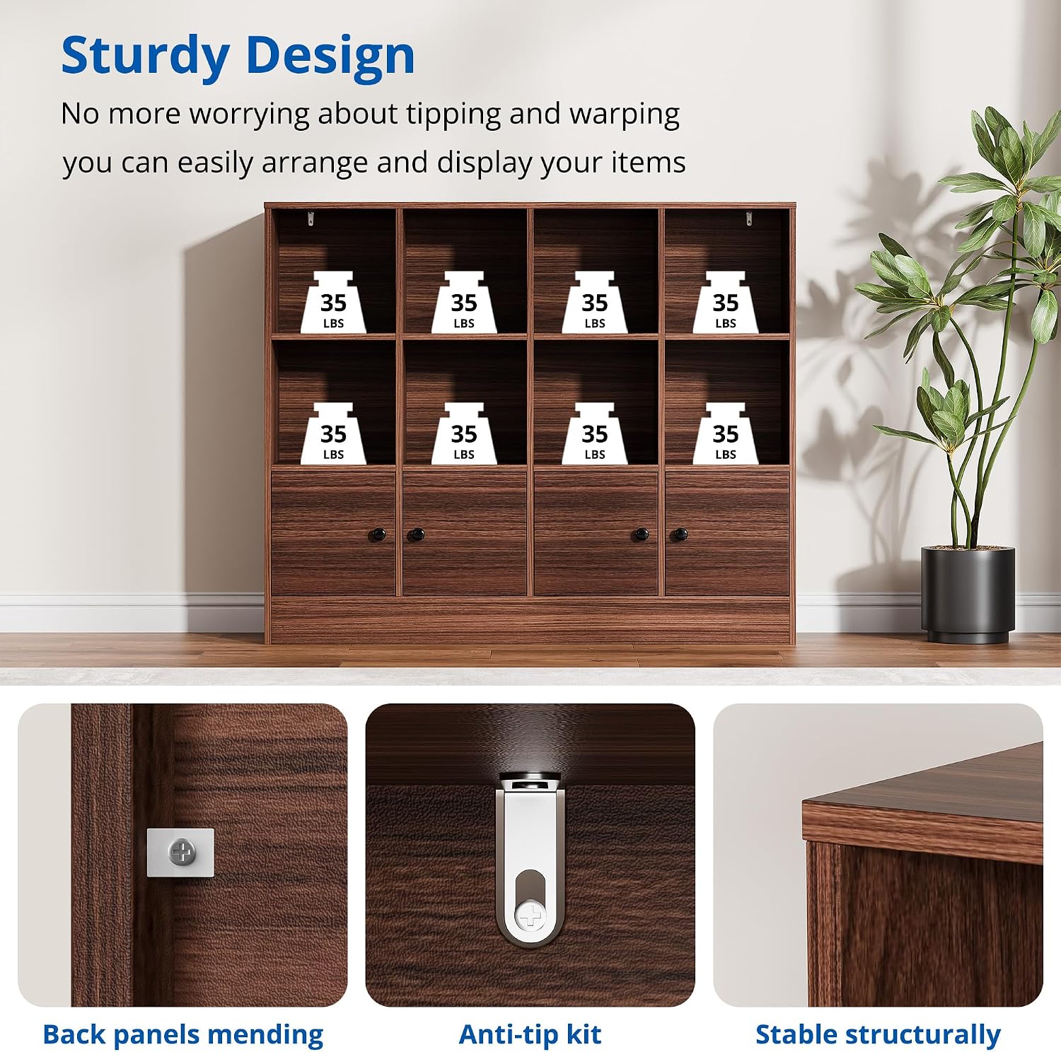 Brown 12-Cube Bookshelf with Doors