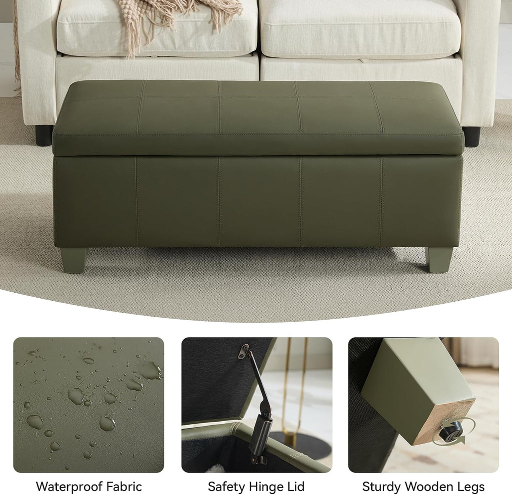 Green Tufted Storage Ottoman 41 Inch