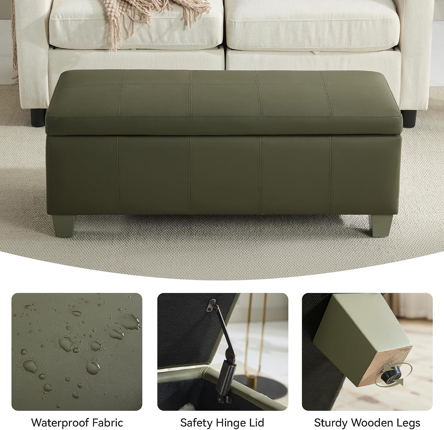Green Tufted Storage Ottoman 41 Inch