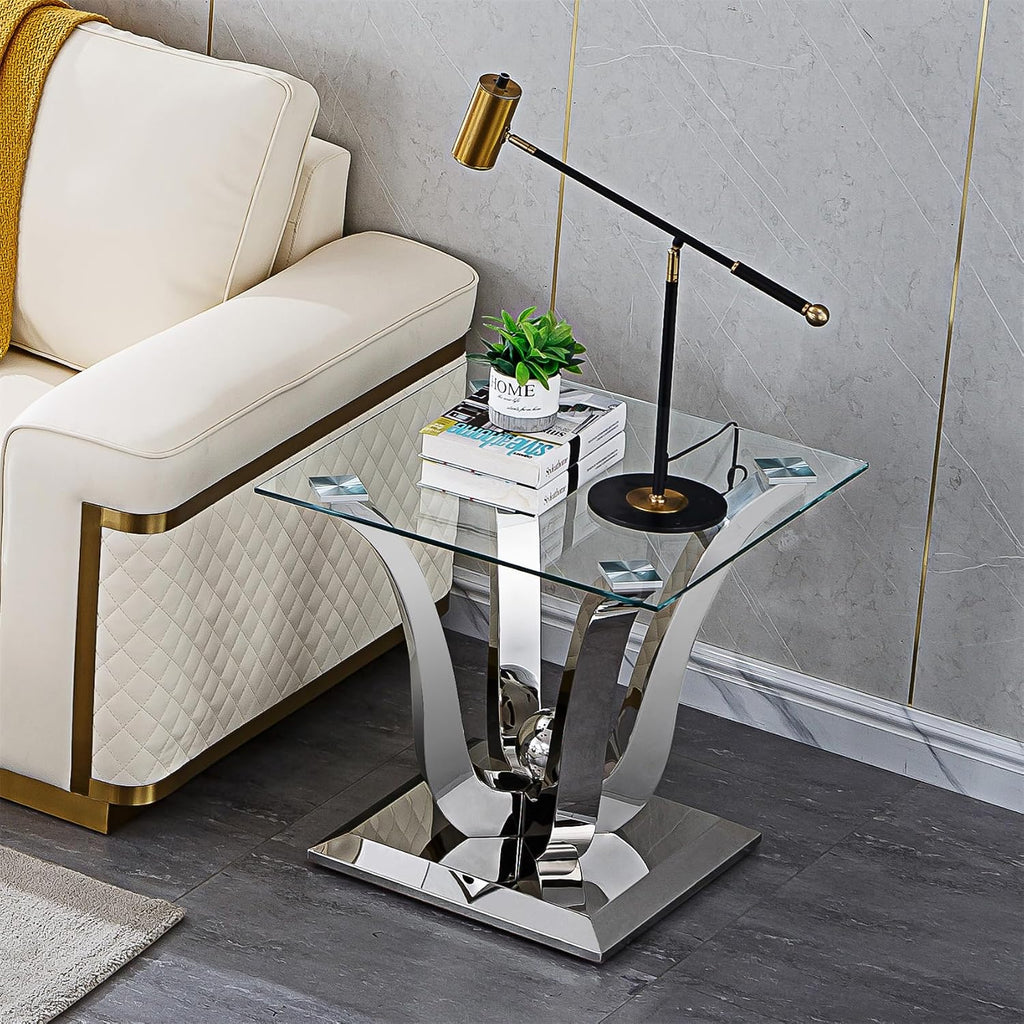 Silver Geometric Glass Side Table