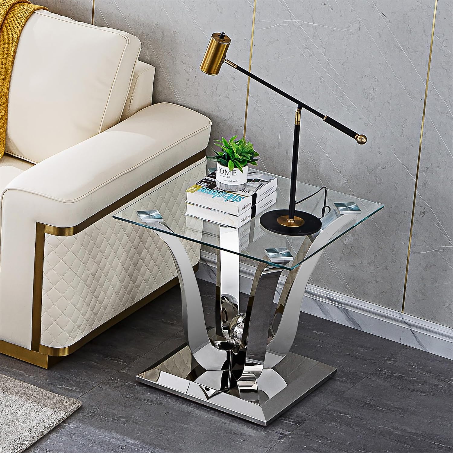 Silver Geometric Glass Side Table
