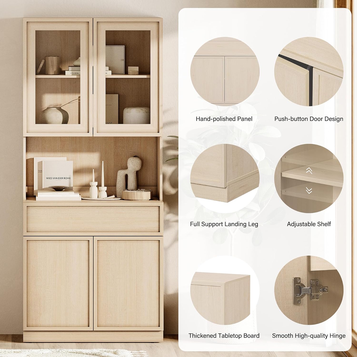 Beige Tall Glass Bookshelf 2 Pack