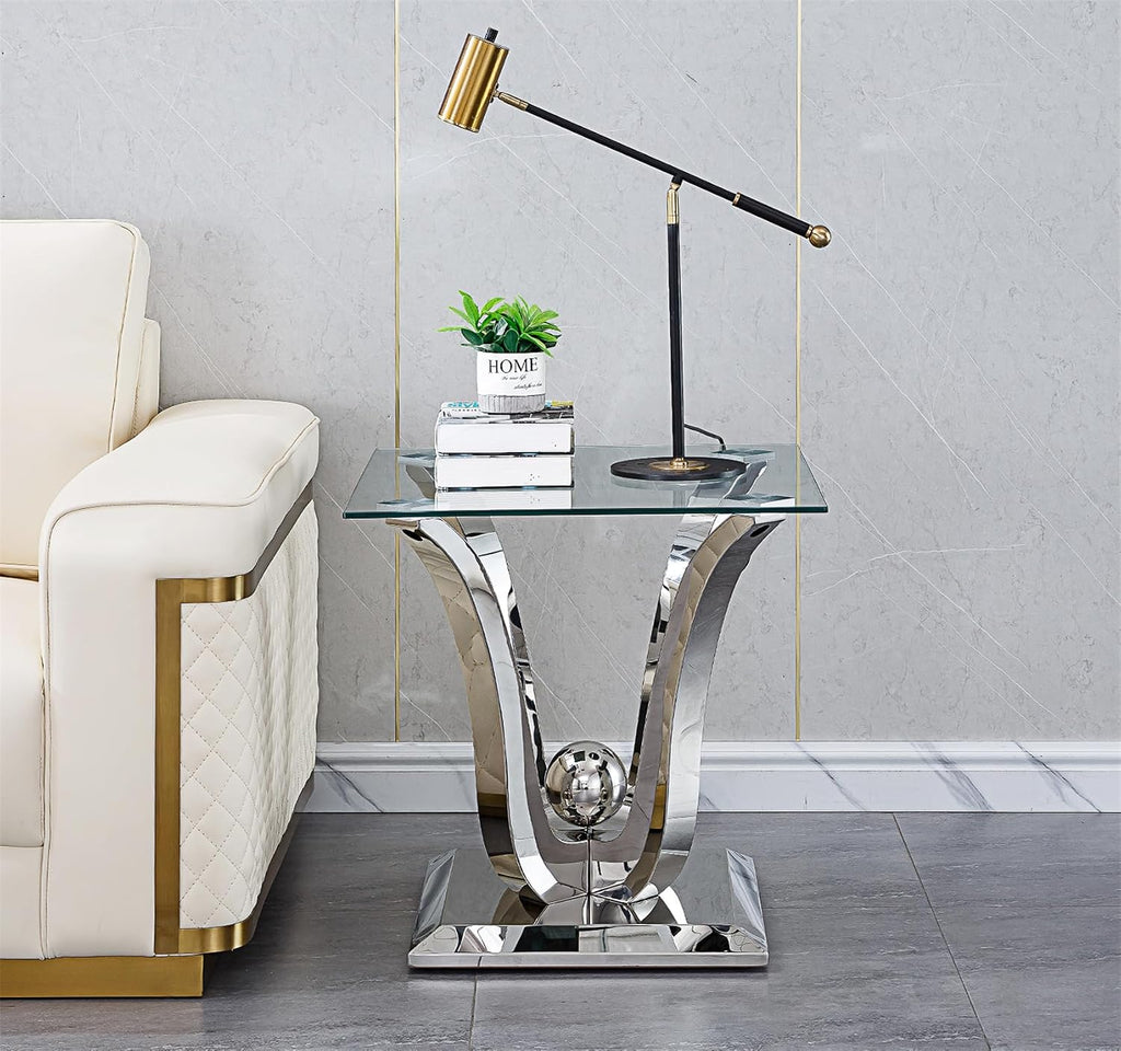 Silver Geometric Glass Side Table