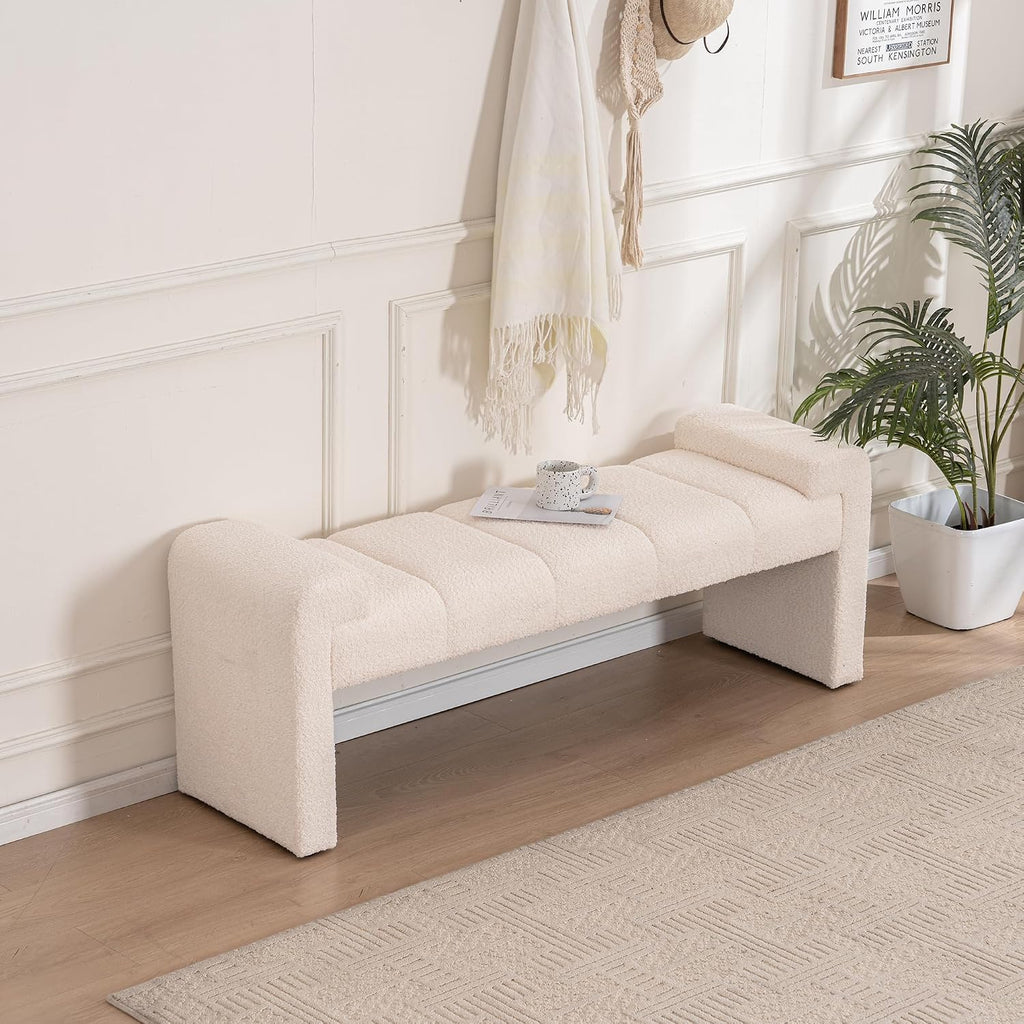Ivory Boucle King Size Bed End Bench 60 Inch