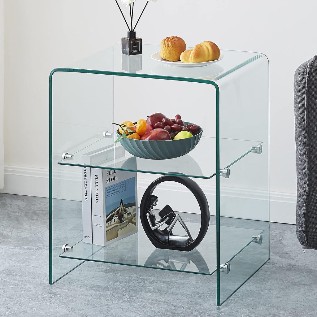 Three-Tier N-Shape Glass Nightstand
