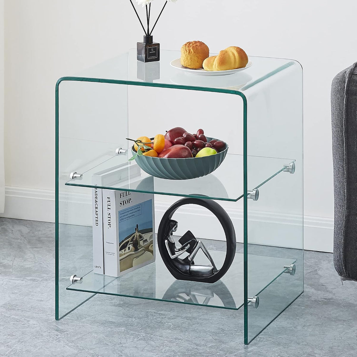 Three-Tier N-Shape Glass Nightstand