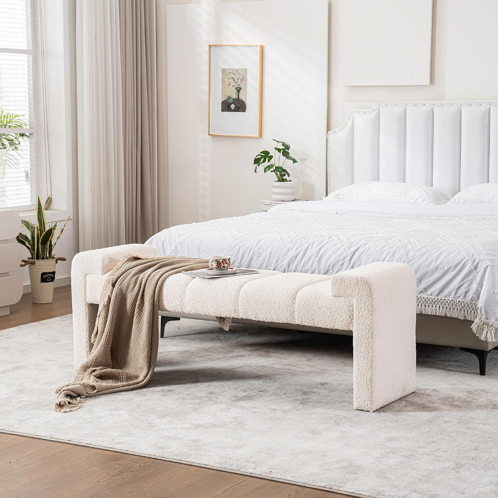 Ivory Boucle King Size Bed End Bench 60 Inch