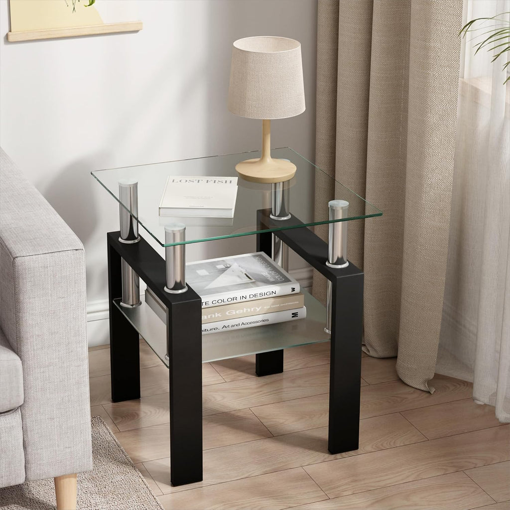 2-Tier Metal Glass Side Table