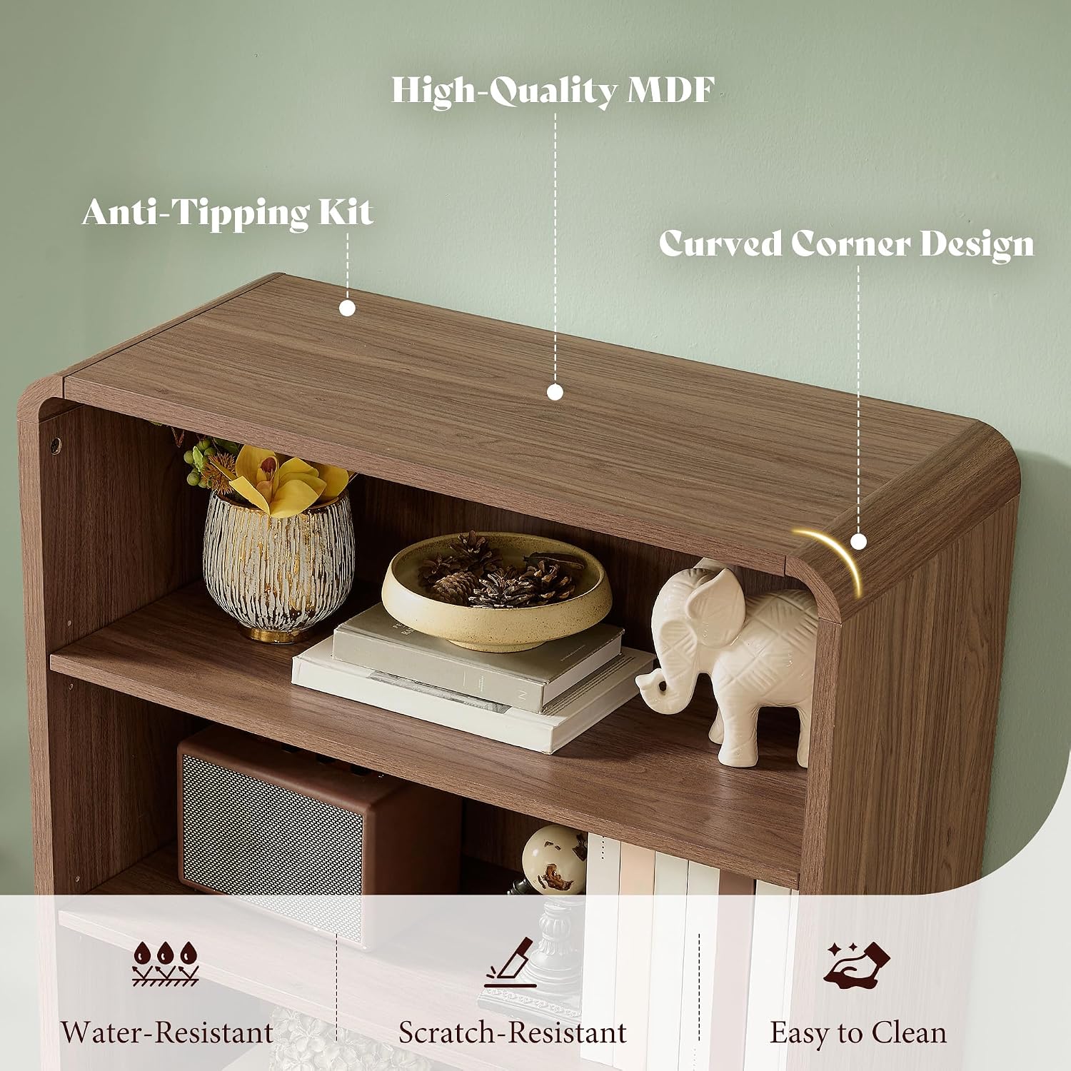 Brown Curved Bookshelf 71 Inch