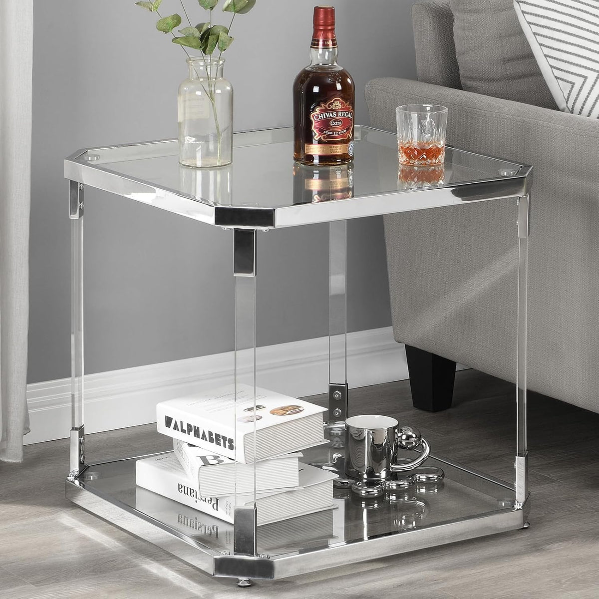 Silver Square Glass Side Table
