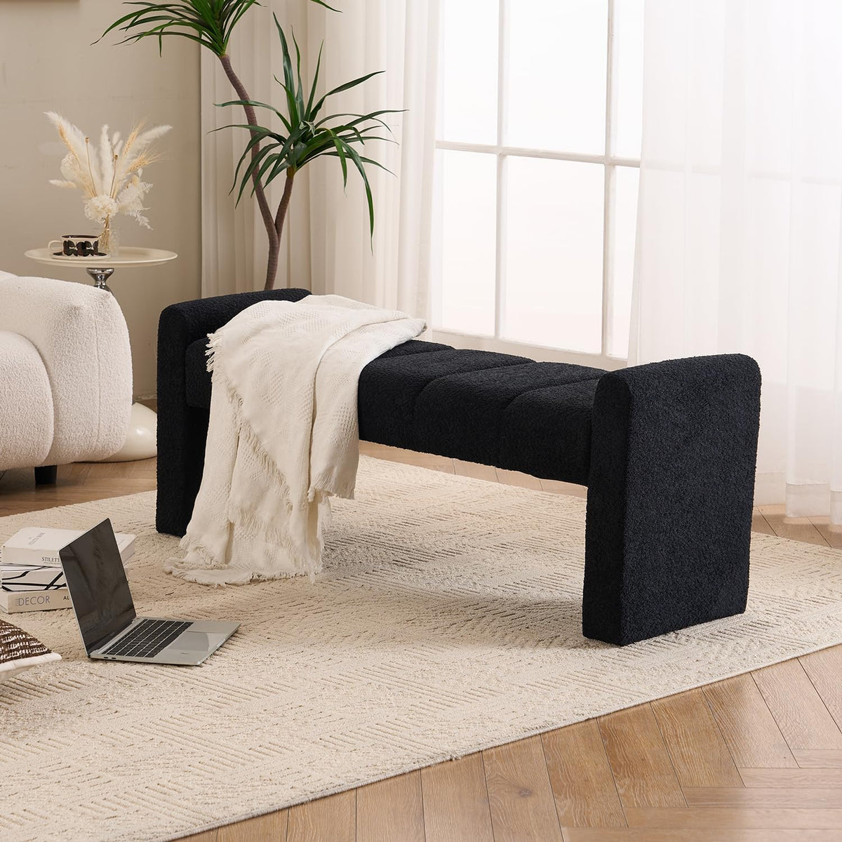 Black Boucle Bench 54 Inch
