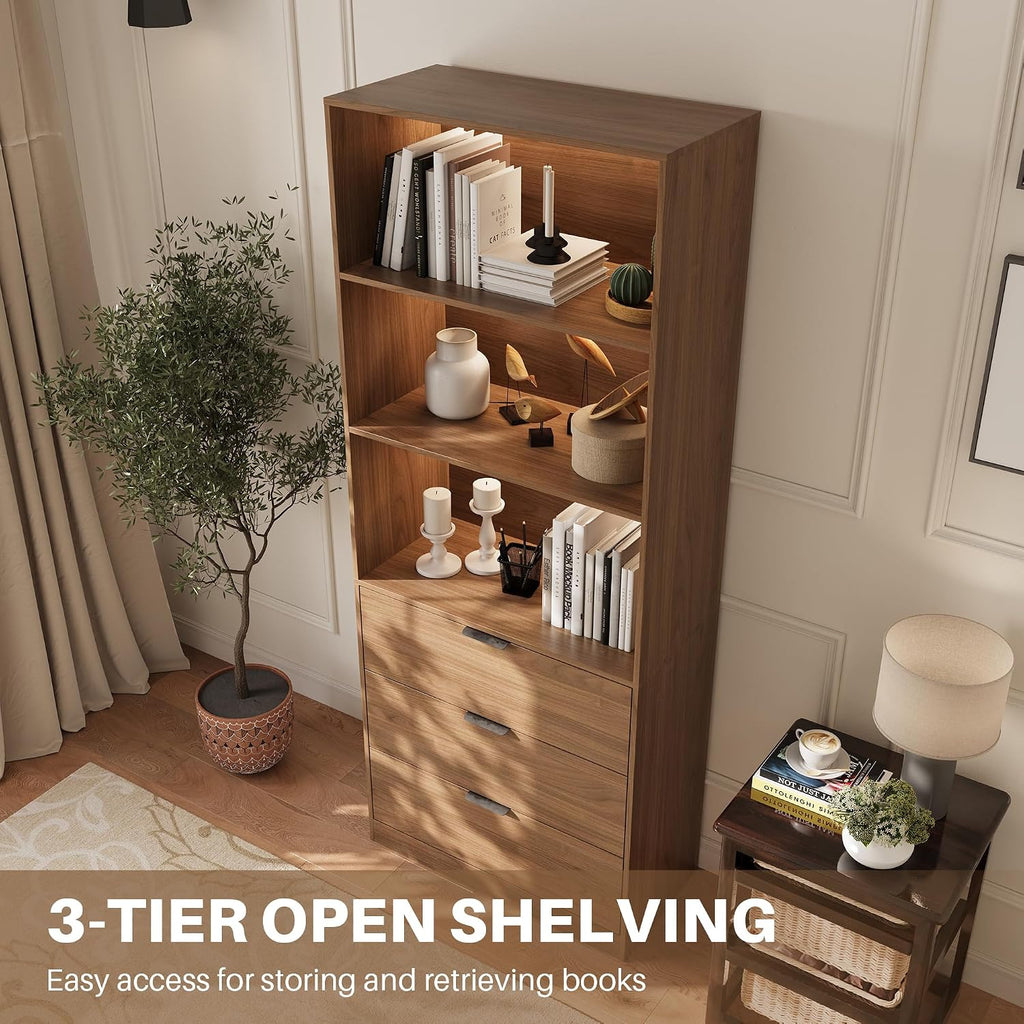 LED Tall Bookshelf with Drawers