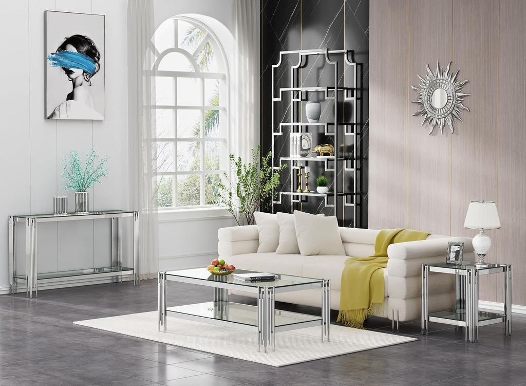 Silver Mirror Base Glass Side Table