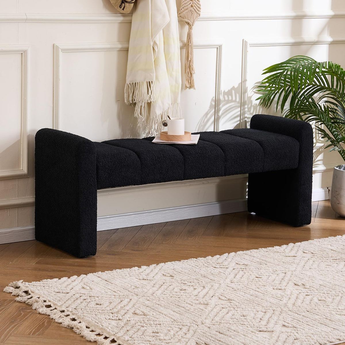 Black Boucle Bench 54 Inch