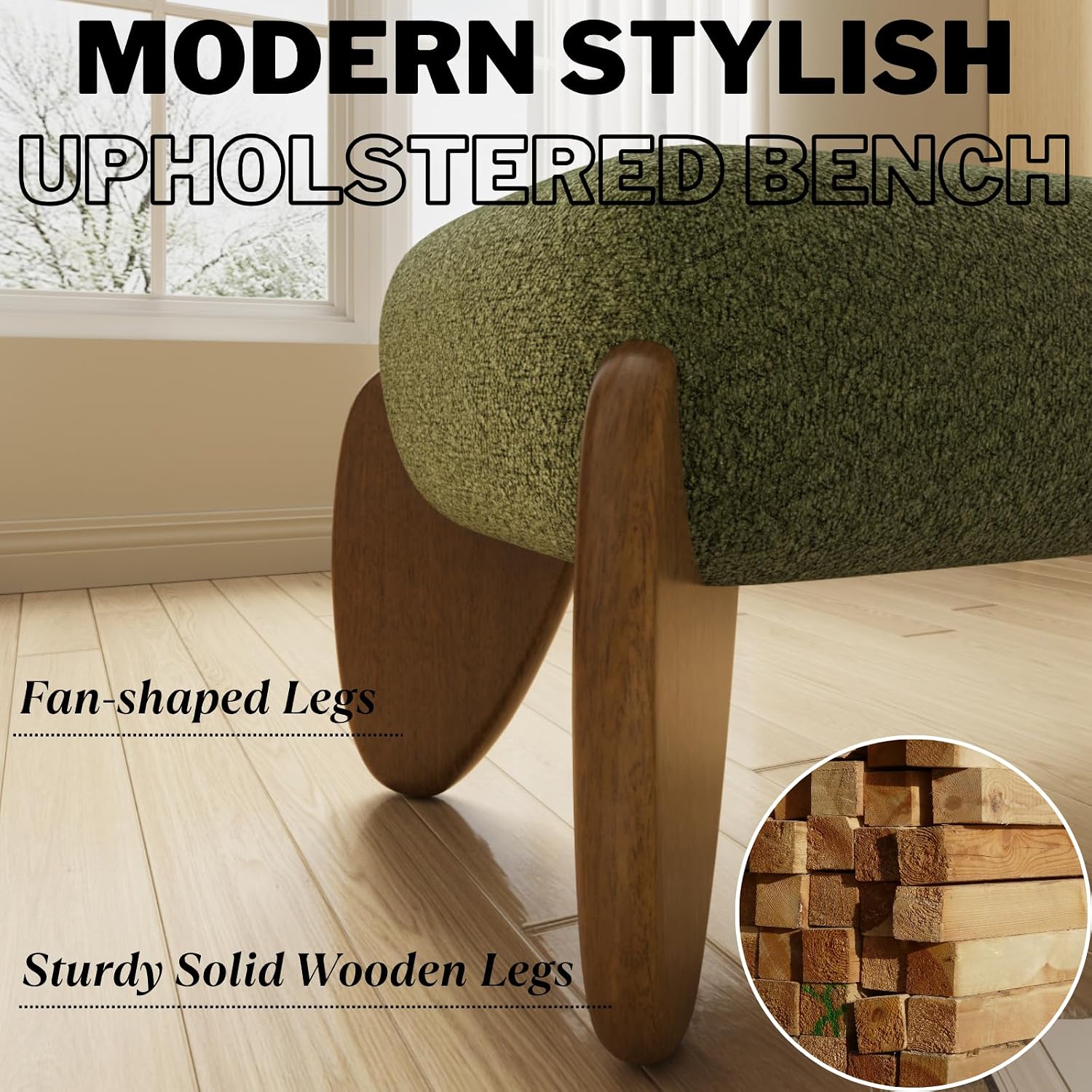 Green Boucle Bench 50 Inch
