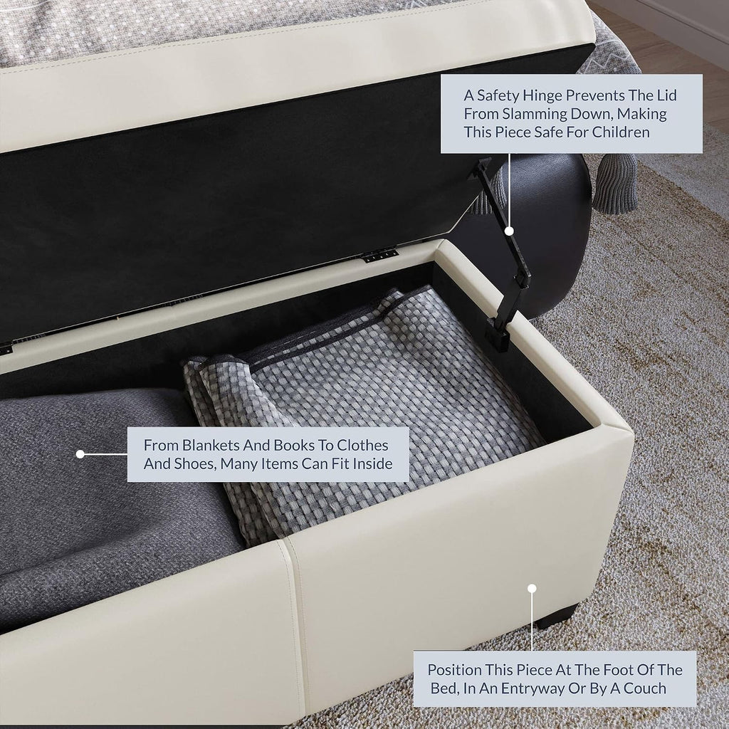 Cream Storage Ottoman Bench 47 Inch