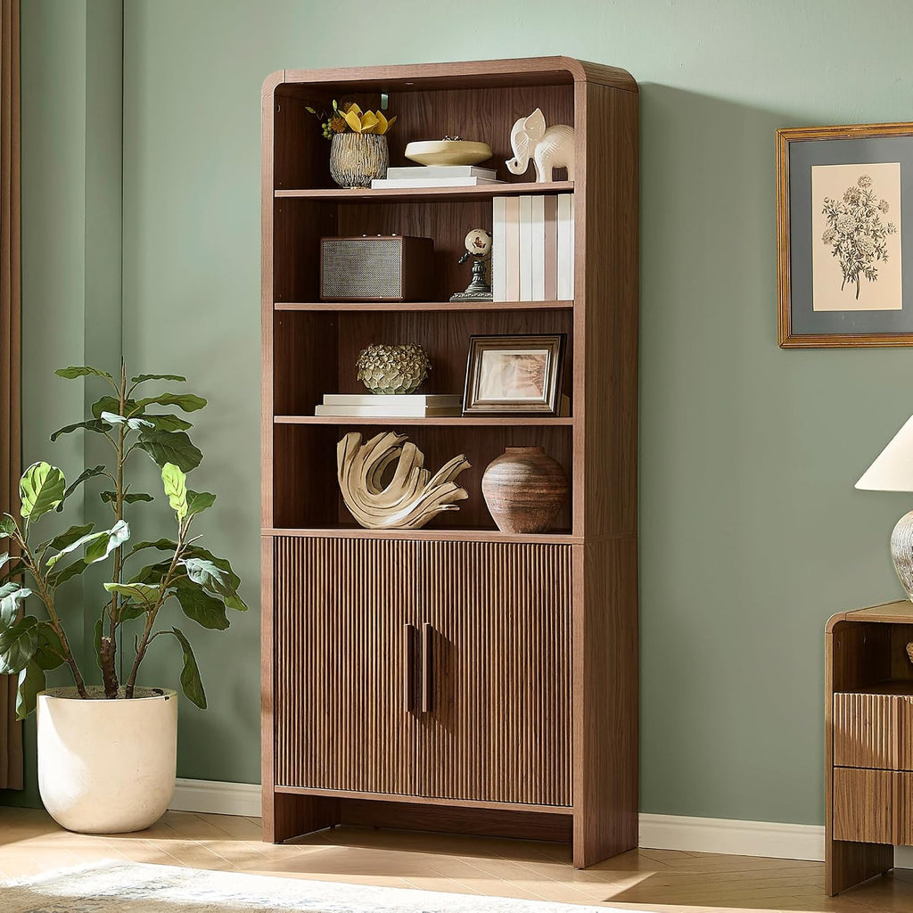 Brown Curved Bookshelf 71 Inch