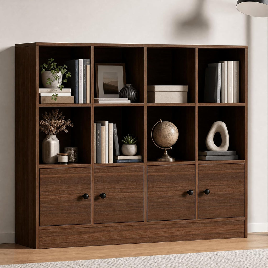 Brown 12-Cube Bookshelf with Doors