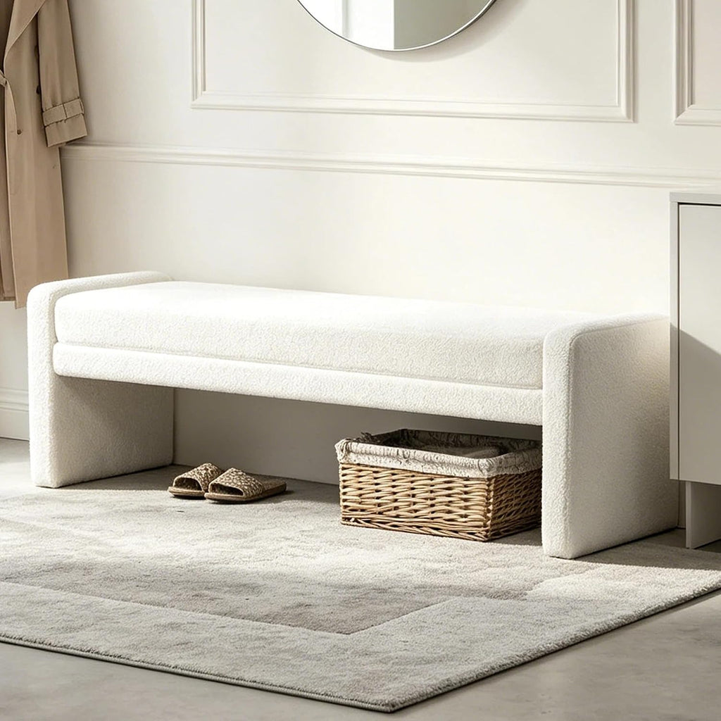 White Upholstered Bed End Bench 66.9 Inch
