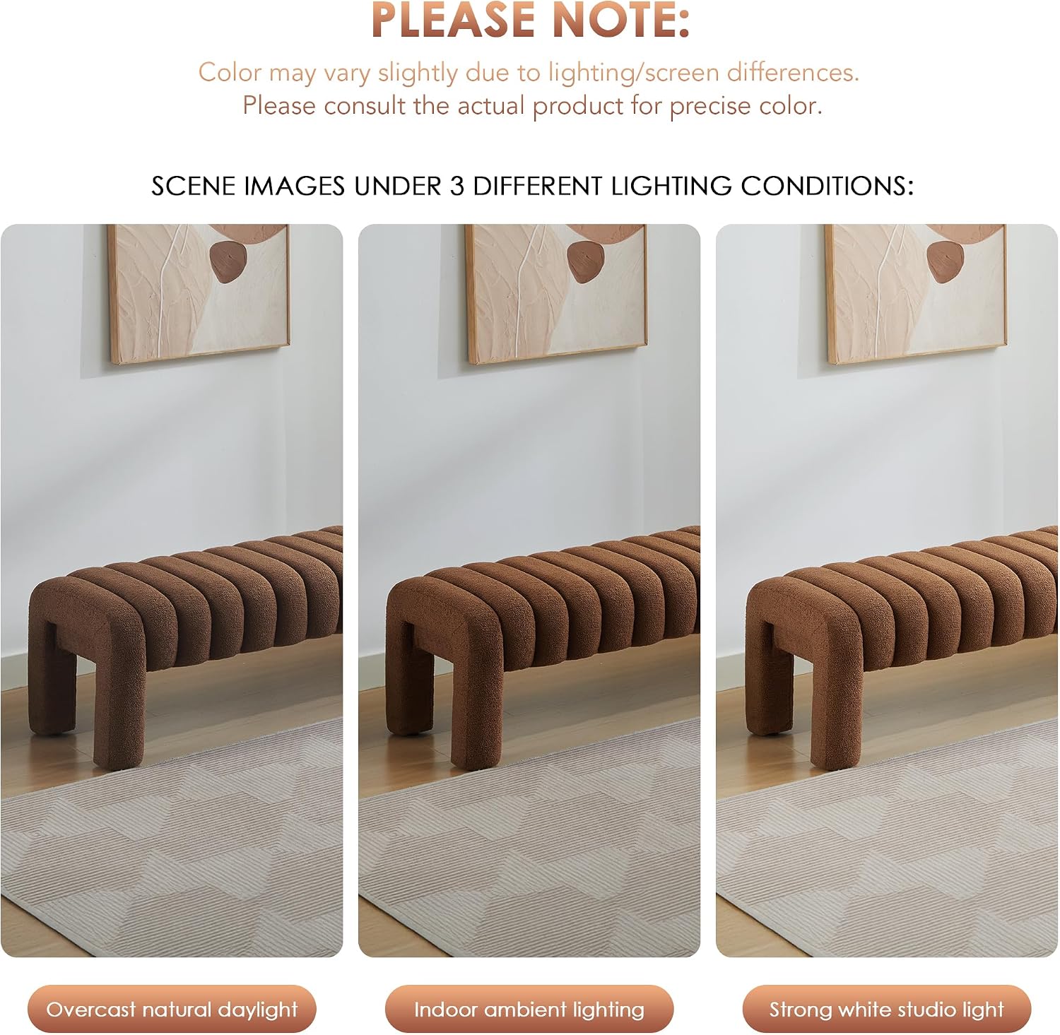 Rust Brown Boucle Bench 63 Inch
