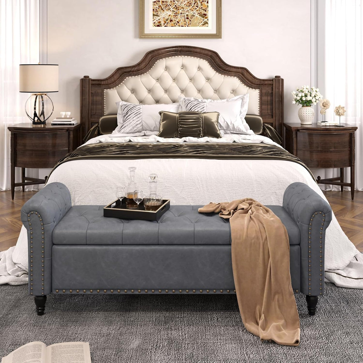 Gray Storage Bed Bench 65 Inch