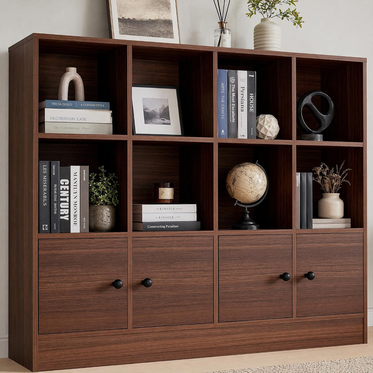Brown 12-Cube Bookshelf with Doors
