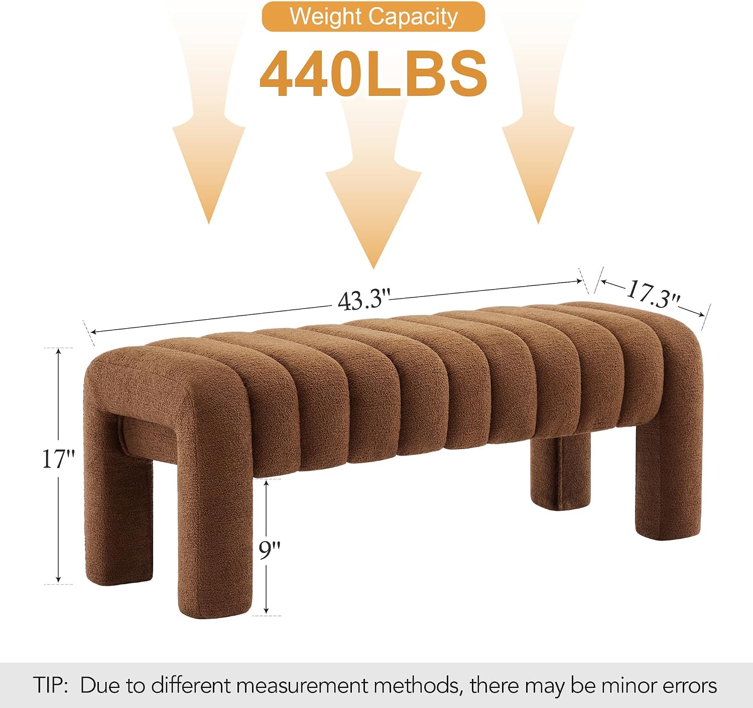 Rust Brown Boucle Bench 43 Inch