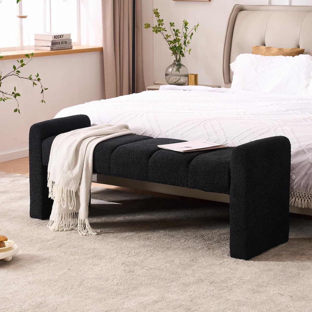Black Boucle Bench 54 Inch