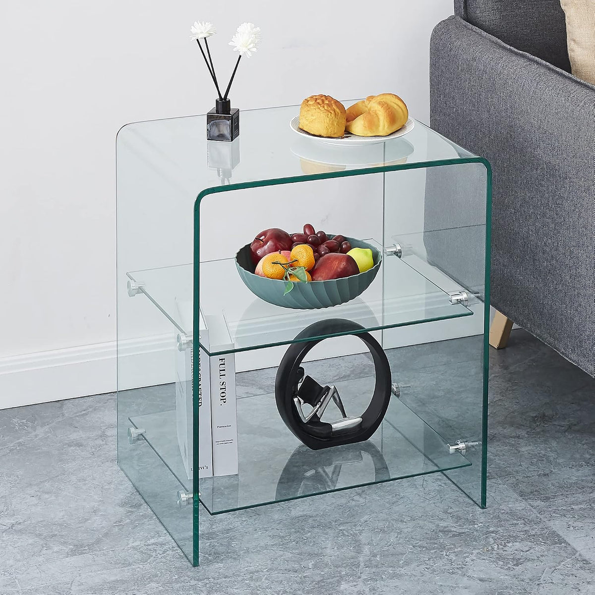 Three-Tier N-Shape Glass Nightstand