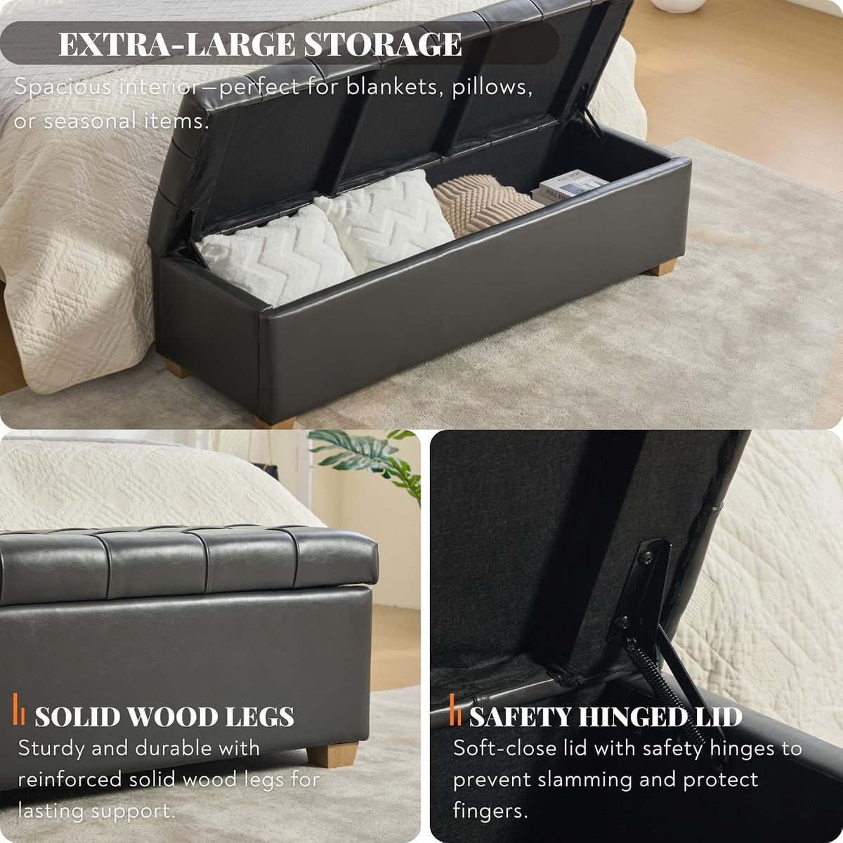 Grey Tufted Storage Bench 60.24 Inch