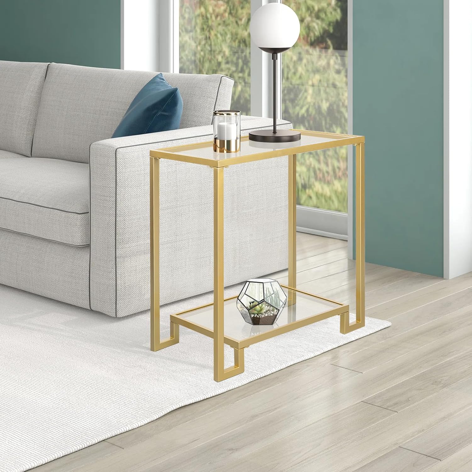 Gold 2-Tier Glass Side Table