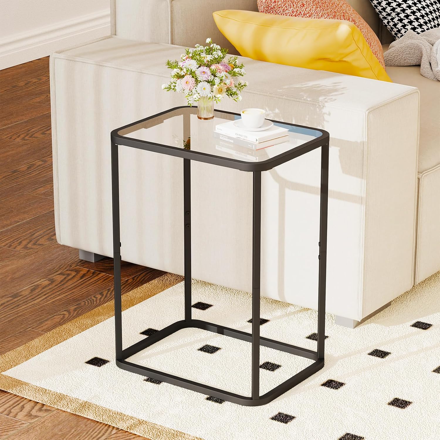Black Metal Frame Glass Side Table