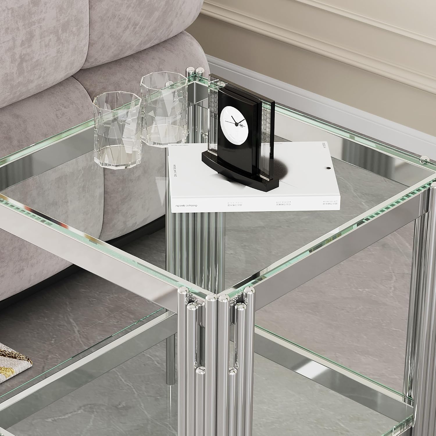 Silver Leg 2-Tier Glass Side Table