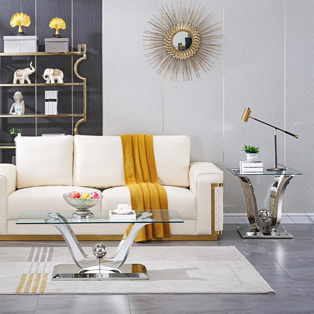 Silver Geometric Glass Side Table