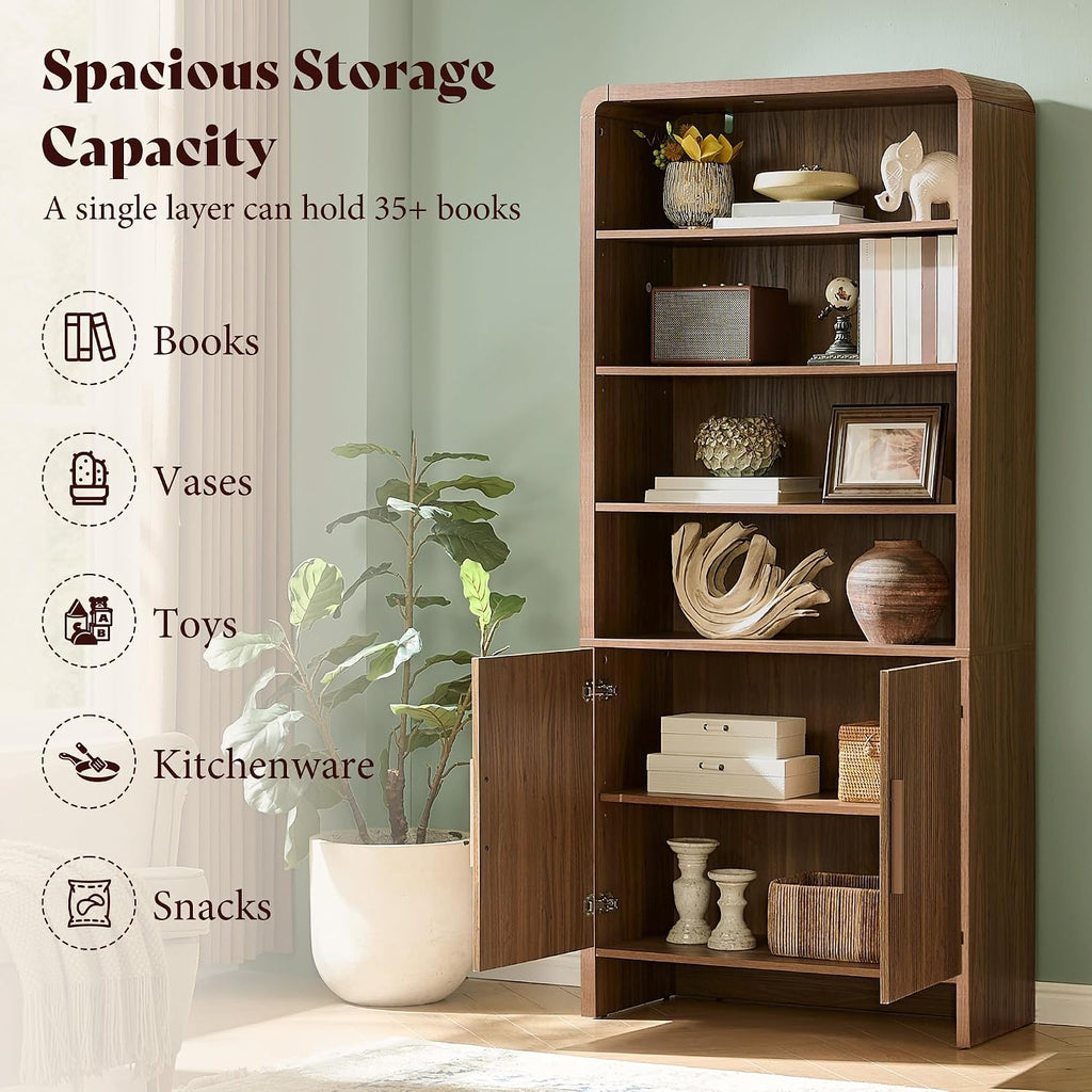 Brown Curved Bookshelf 71 Inch