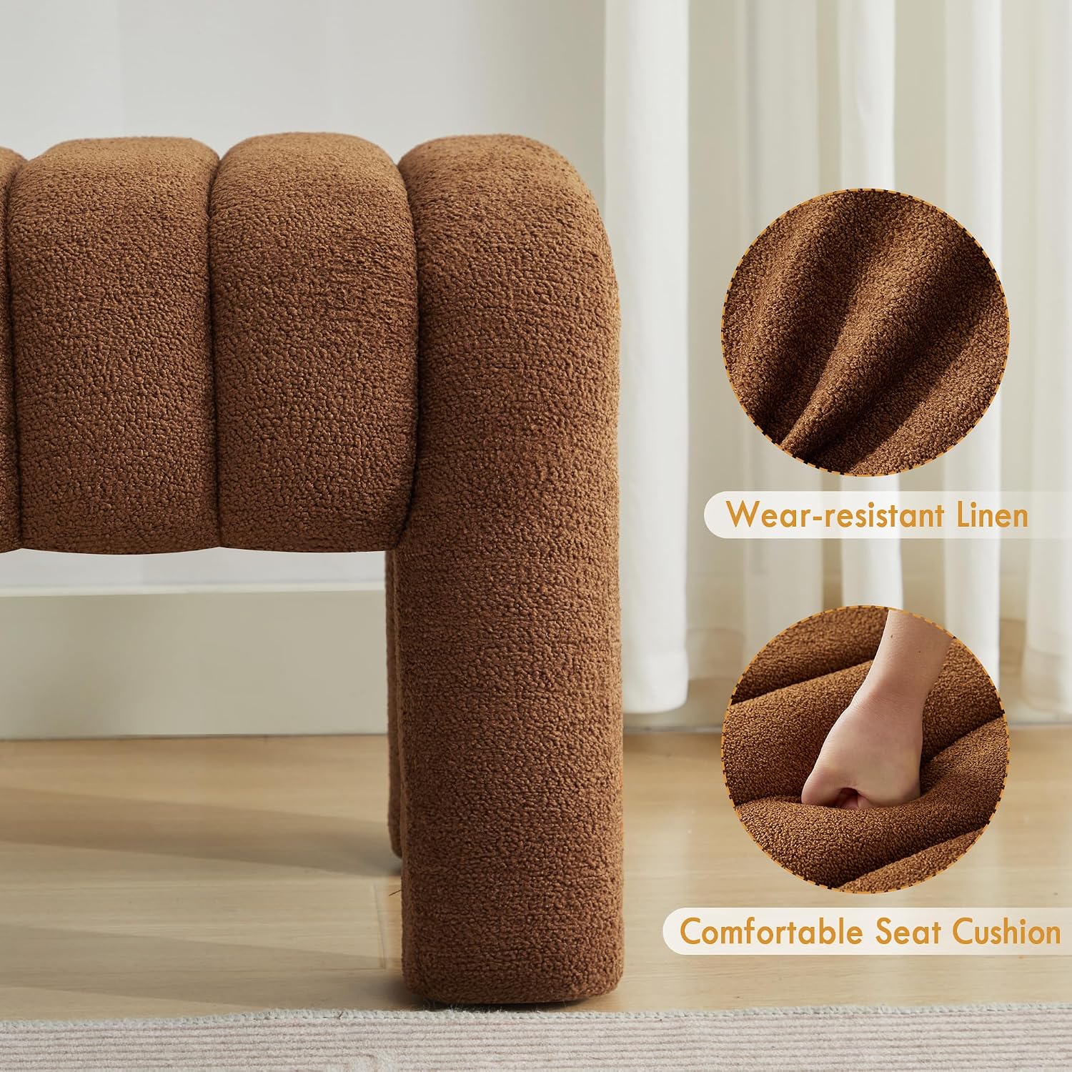 Rust Brown Boucle Bench 63 Inch
