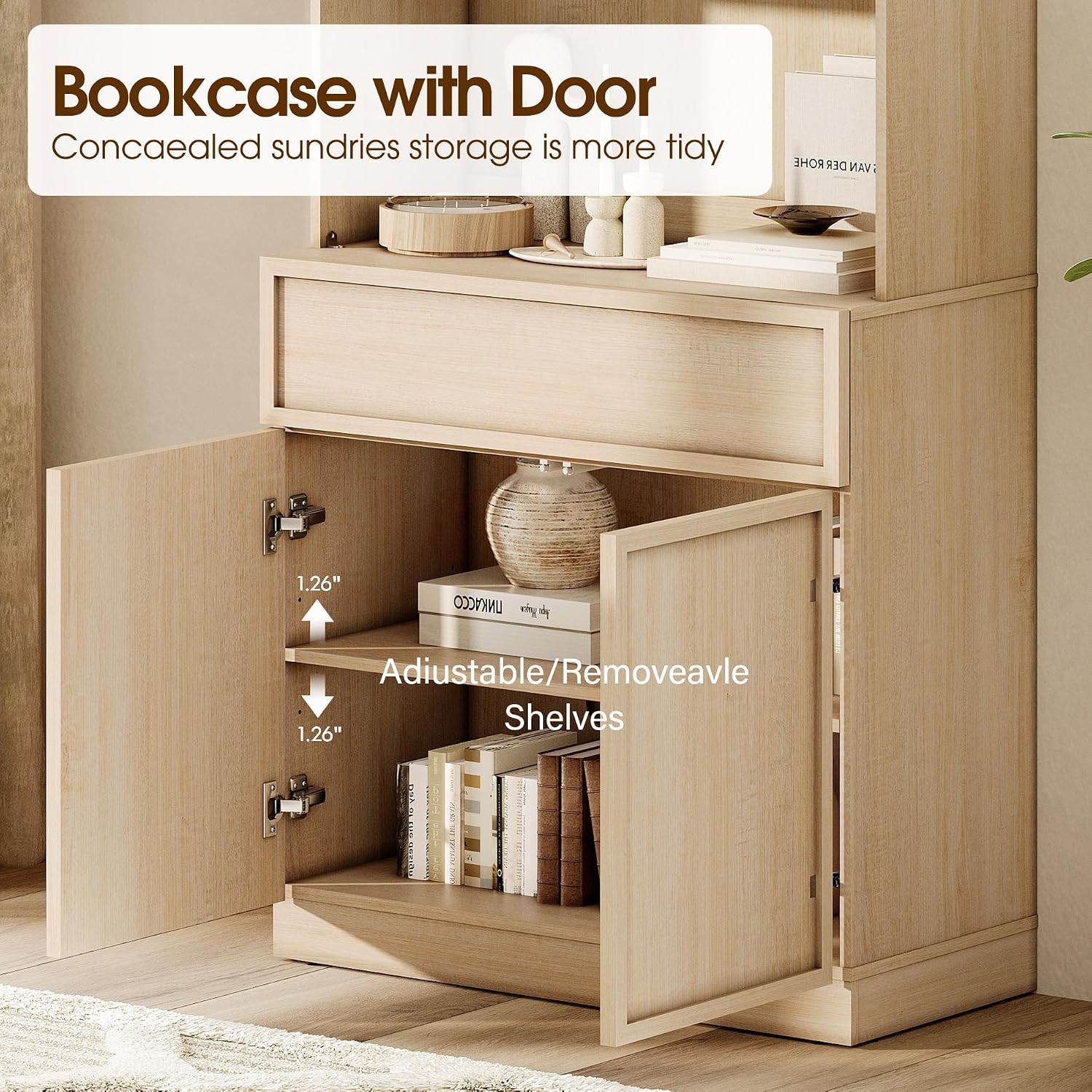 Beige Tall Glass Bookshelf 2 Pack