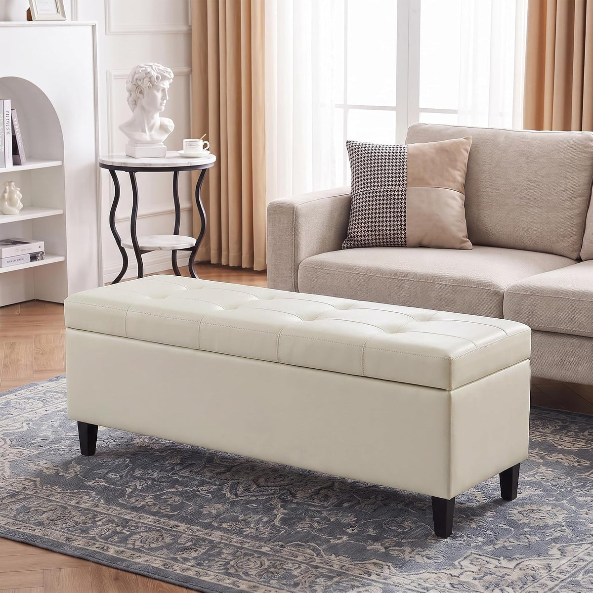 Cream Tufted Storage Ottoman Bench 50.5 Inch