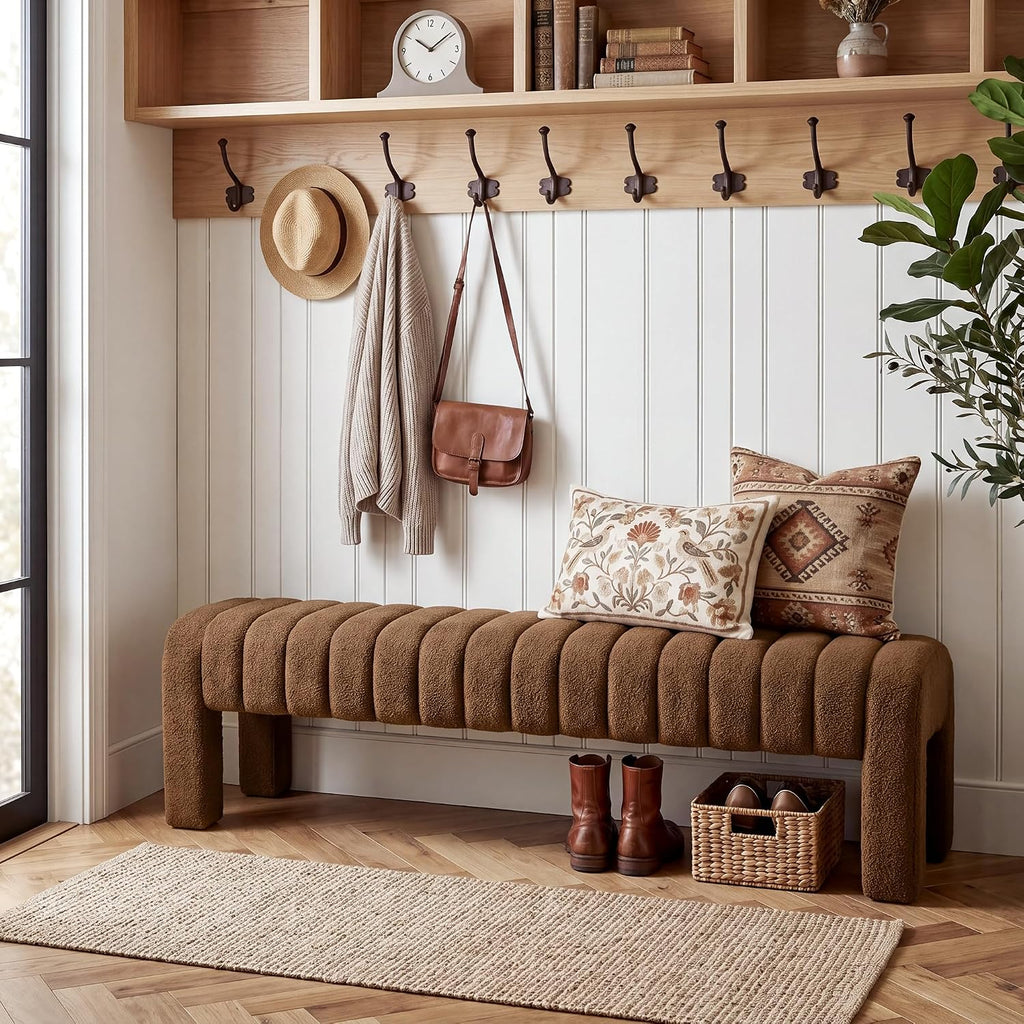 Rust Brown Boucle Bench 63 Inch