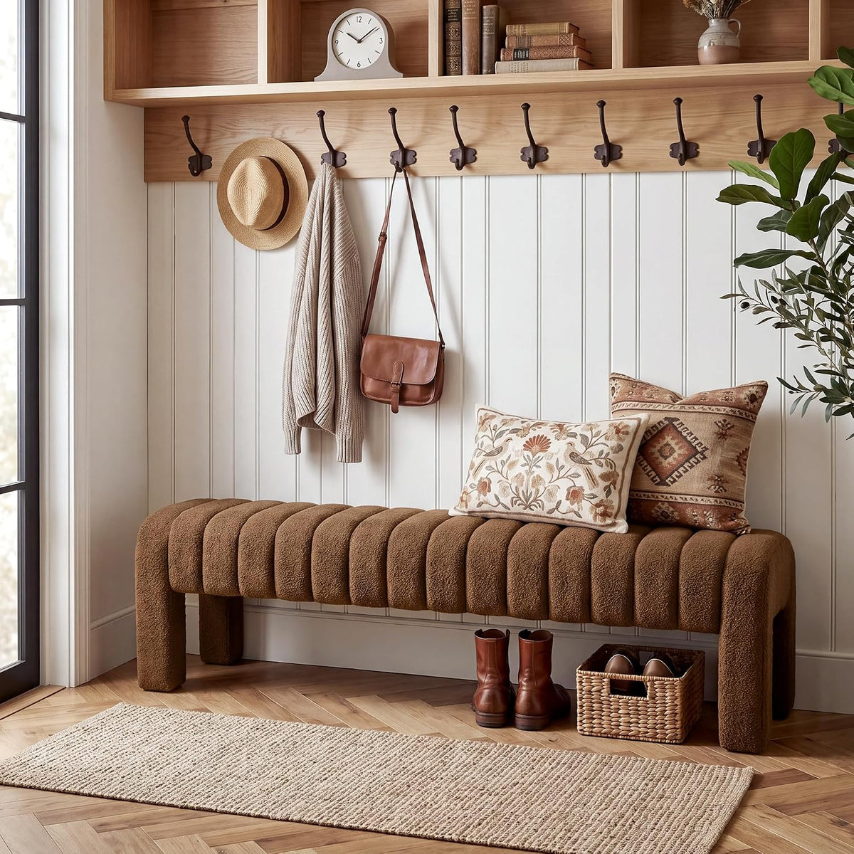 Rust Brown Boucle Bench 63 Inch