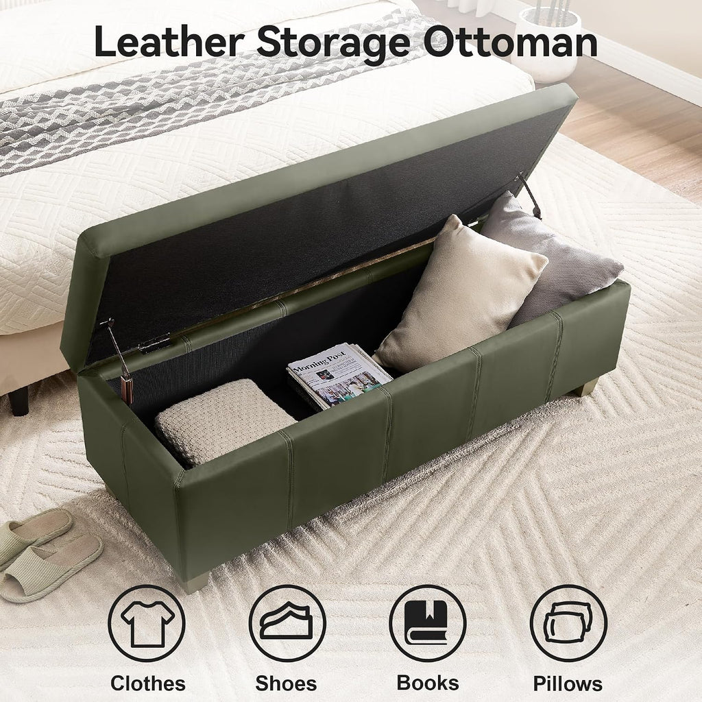 Green Tufted Storage Ottoman 41 Inch