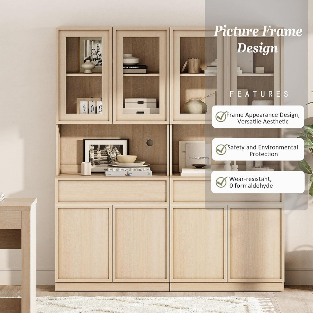 Beige Tall Glass Bookshelf 2 Pack