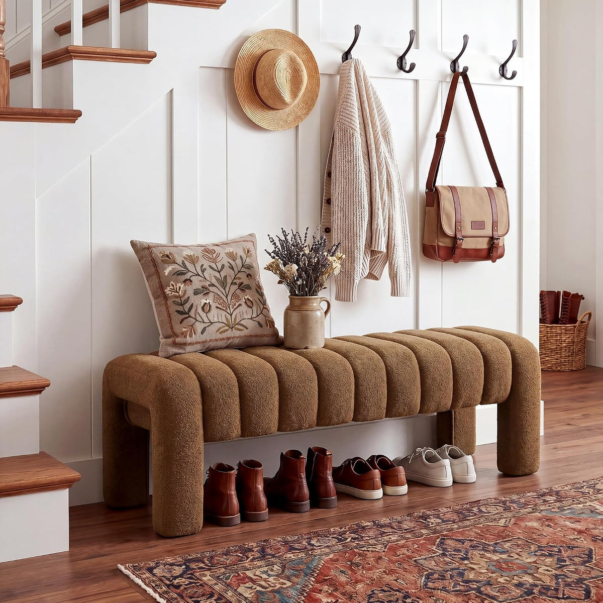 Rust Brown Boucle Bench 43 Inch
