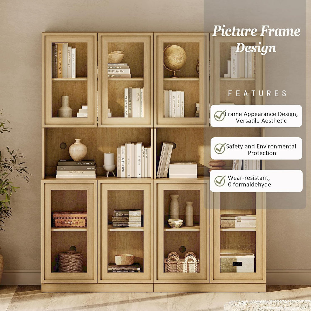 Oak Tall Glass Bookshelf 2 Pack 72 Inch
