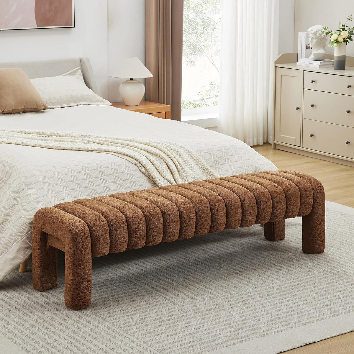 Rust Brown Boucle Bench 63 Inch